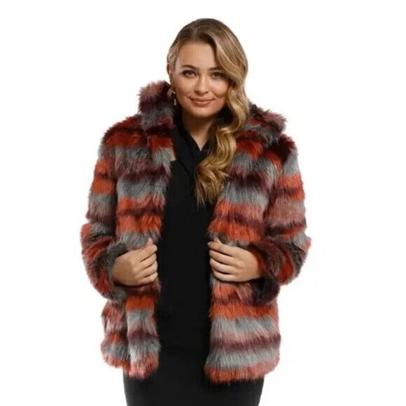 SAYLOR Faux Fur Coat Paula Jacket Mob Wife Shaggy Vegan 70s Style - Picture 1 of 16